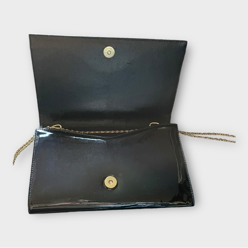 Vintage Ande Black Patent Leather Clutch Handbag Chain Strap - Picture 4 of 6